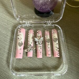 Pink Rhinestone Embellished Press-On Nails